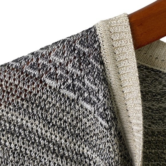 White House Black Market Striped Mix Stitch Sweater Jacket Cardigan Fringe Hem - Picture 7 of 16